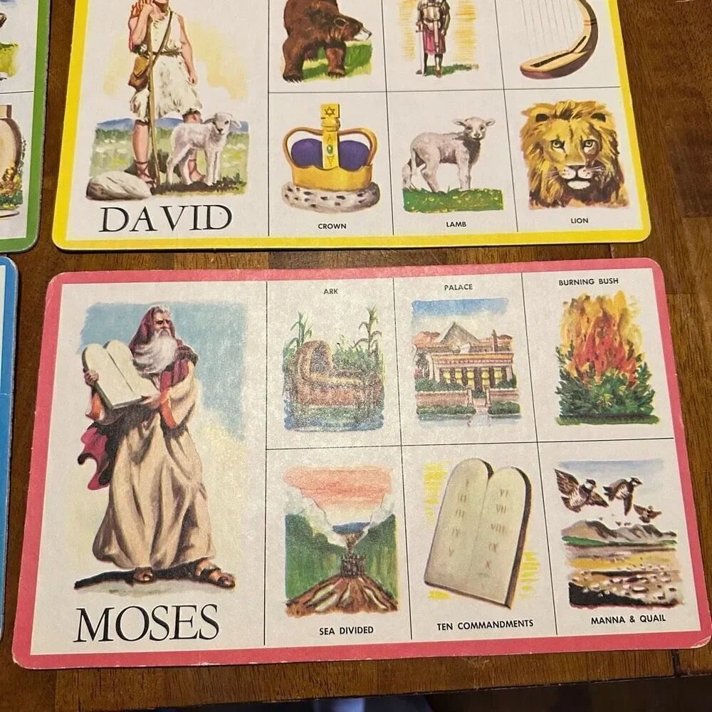 Vintage Biblical Bingo Cards 6 Pieces Cardboard Beautiful Colors Jesus 12”x7.5”